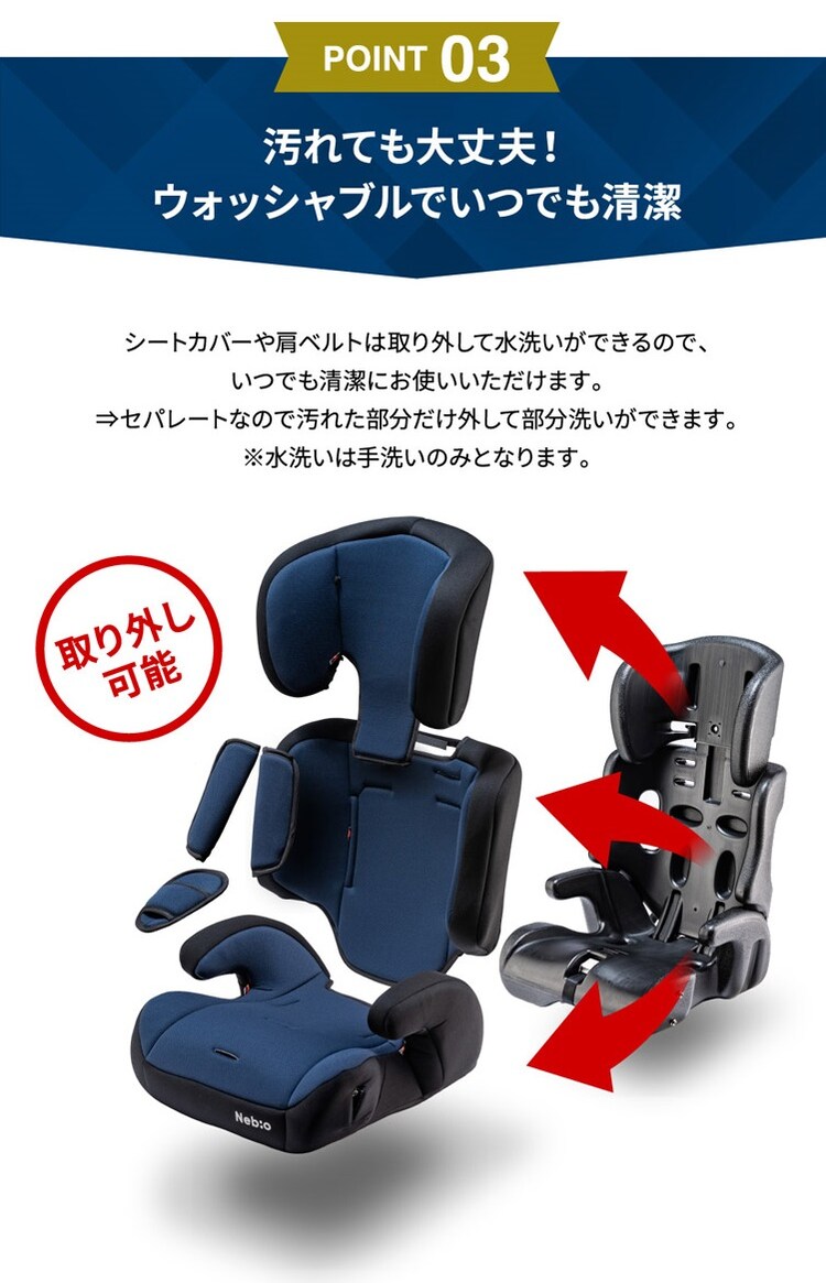 チャイルドジュニアシートNebio1歳~11歳洗える取付簡単軽量3WAYポップピットF中塚小児車工業所