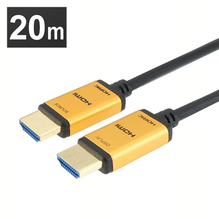 4K/60p対応光ファイバーケーブル薄型ヘッド長距離メタルヘッドHDR対応18G対応光ファイバーHDMIケーブル3D光ファイバーHDMIケーブル20mスタンダードタイプゴールド/黒ホーリック