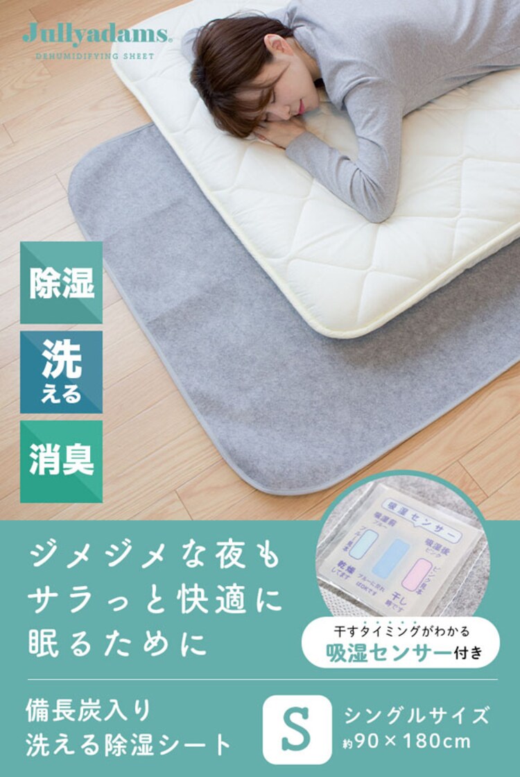 備長炭入り 洗える除湿シート シングル グレー