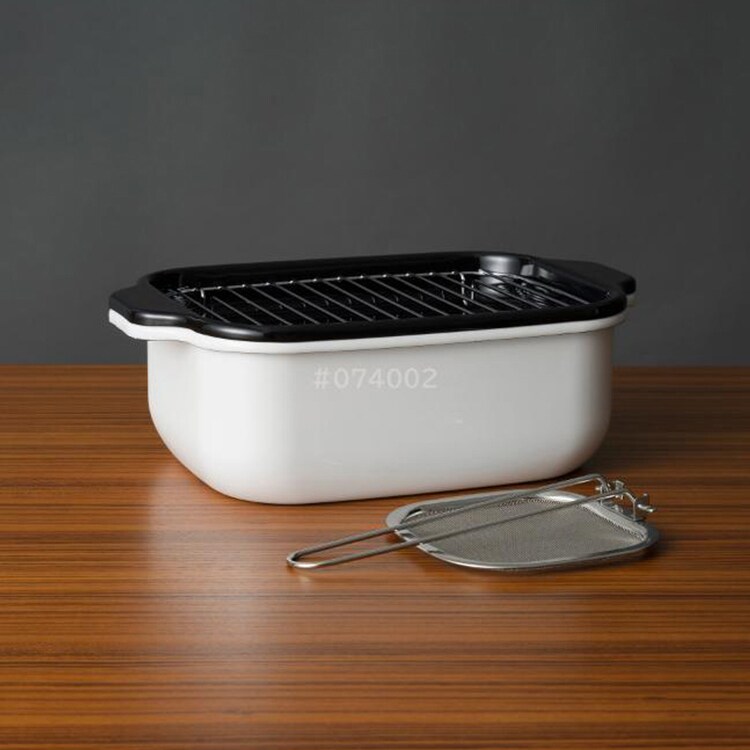 富士ホーロー 角型ホーロー天ぷら鍋 22cm フライヤーネット付き ホワイト TP-22KN.W 【プラザセレクト】