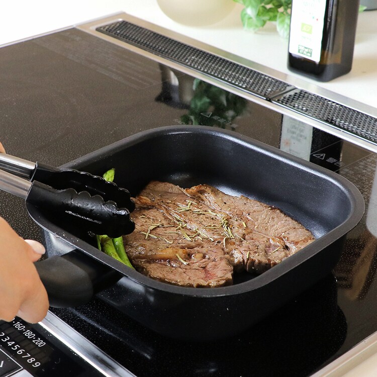 LIV PLUS 四角すぎる!フライパン 18cm ブラック ND-3631 【プラザセレクト】