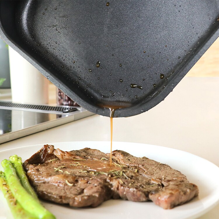 LIV PLUS 四角すぎる！フライパン 24cm ブラック ND-3633 【プラザセレクト】