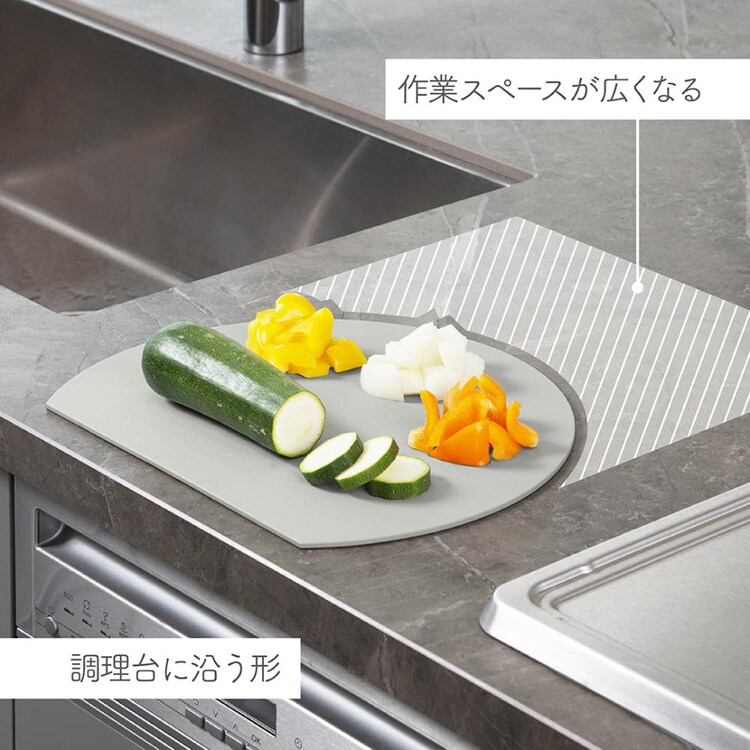 新輝合成 抗菌まな板 D型ワイド グレー 4464 【プラザセレクト】