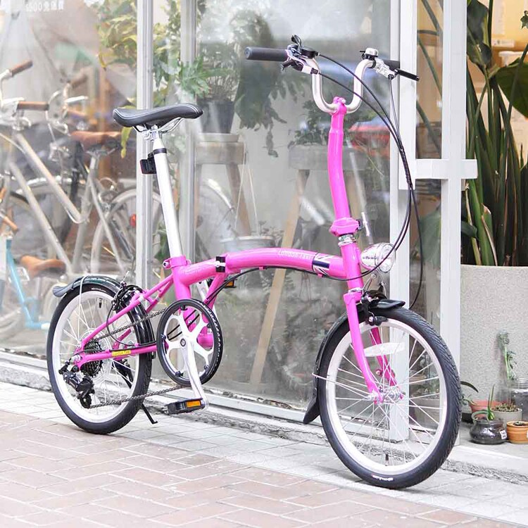 London Taxi 【完成車】折りたたみ自転車 16インチ スタンド付 SHIMANO製7段変速　ピンク JP8763 【時間指定不可】【代引不可】【同梱不可】【プラザセレクト】