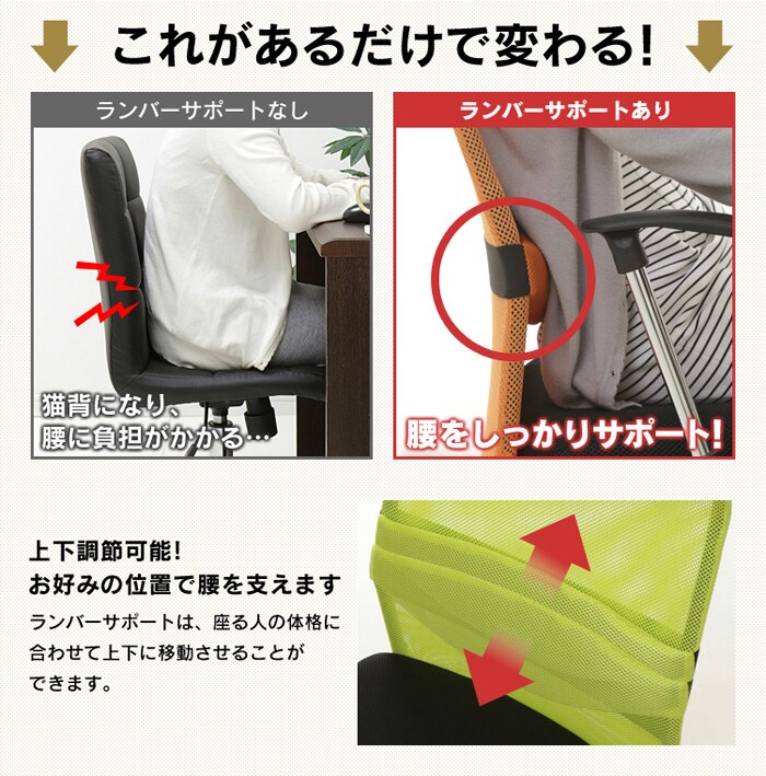 メッシュバックチェアハイバック 肘付
