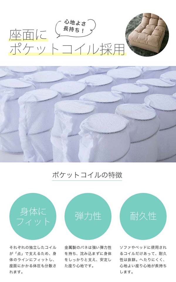 ポケットコイル使用ボリュームフロアソファ/ブレッド1P