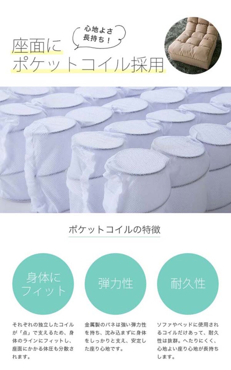 ポケットコイル使用ボリュームフロアソファ/ブレッド1P