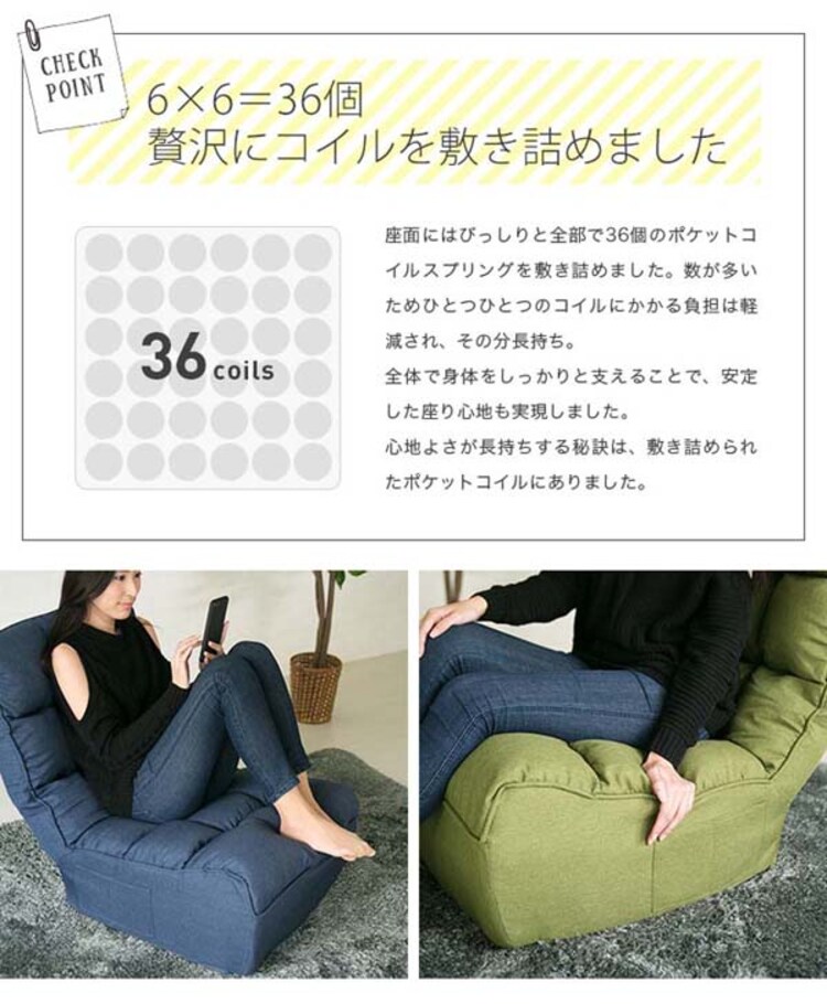 ポケットコイル使用ボリュームフロアソファ/ブレッド1P