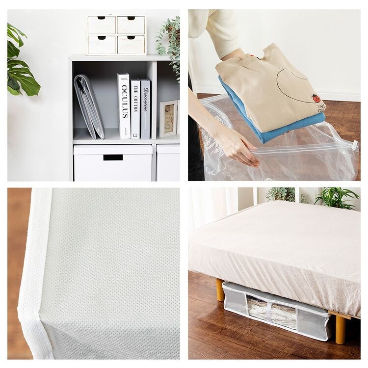 収納BOX一体型衣類用圧縮袋 Mサイズ グレー