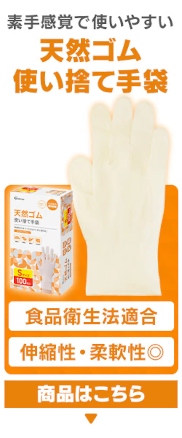 使い捨て手袋 ゴム手袋 フィット 天然ゴム手袋 100枚 NR-100 全3サイズ1
